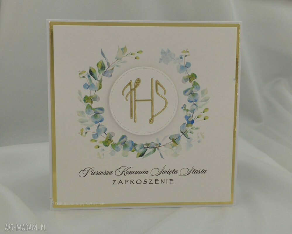 Eleganckie zaproszenia komunijne z personalizacją - wzór 27a