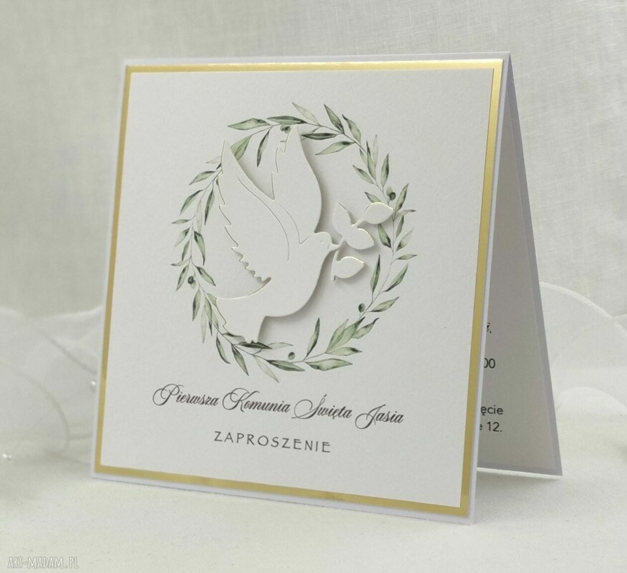 Eleganckie zaproszenia komunijne z personalizacją, wzór 38A