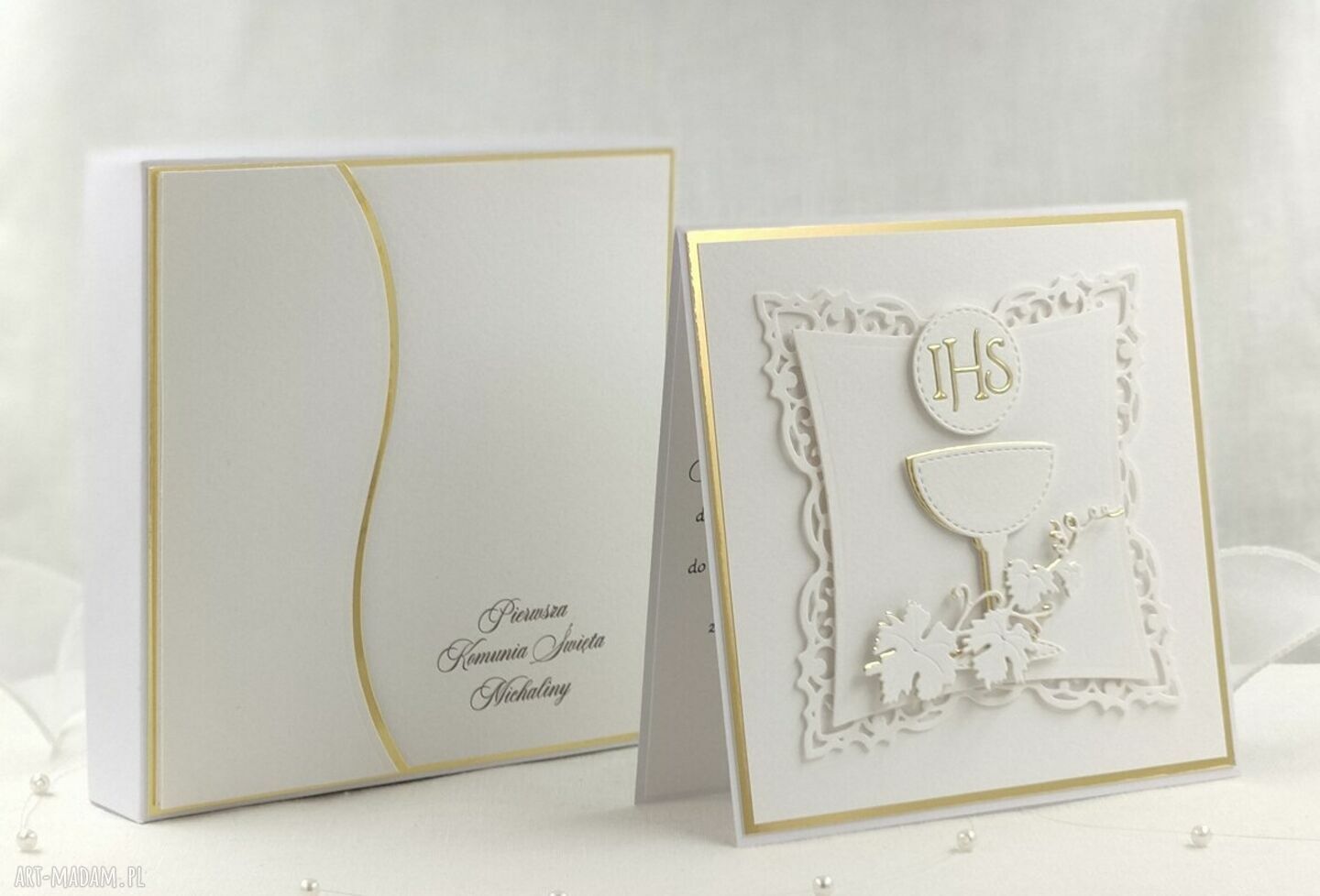 Eleganckie zaproszenia komunijne dla chrzestnych - Linia Gold 26A
