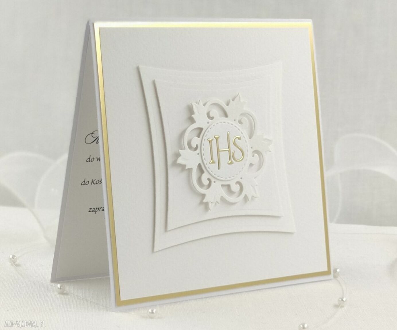 Zaproszenia komunijne Linia Gold, wzór 17 - personalizowane