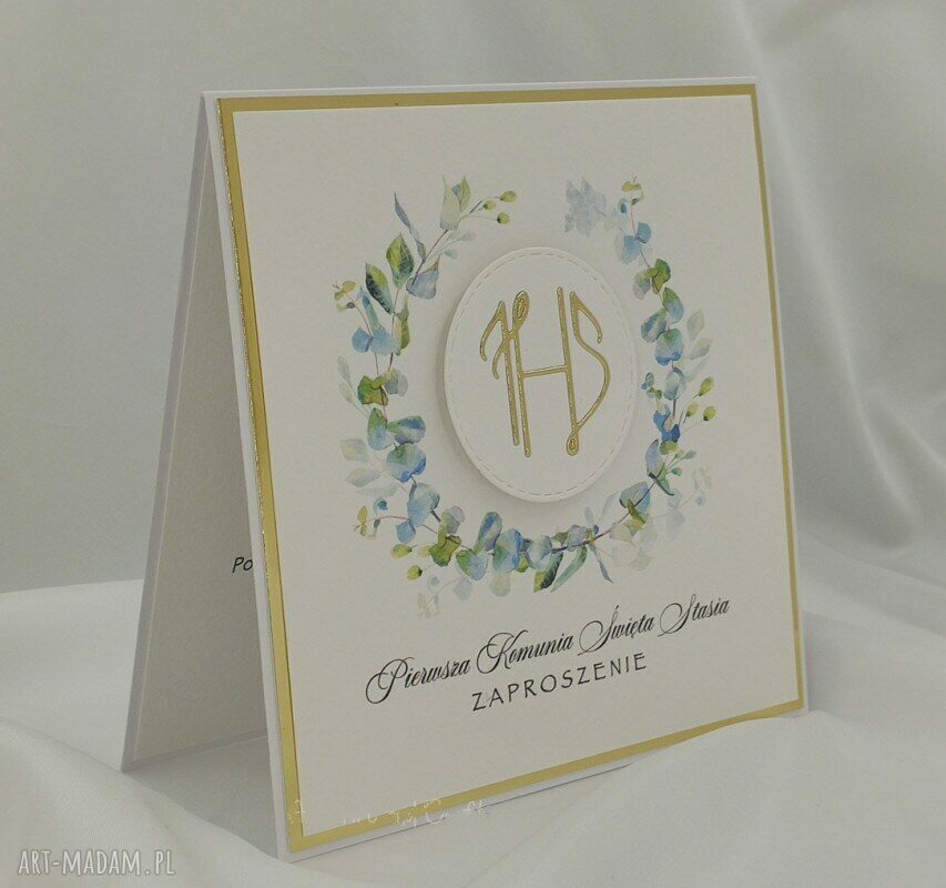 Eleganckie zaproszenia komunijne z personalizacją - wzór 27a