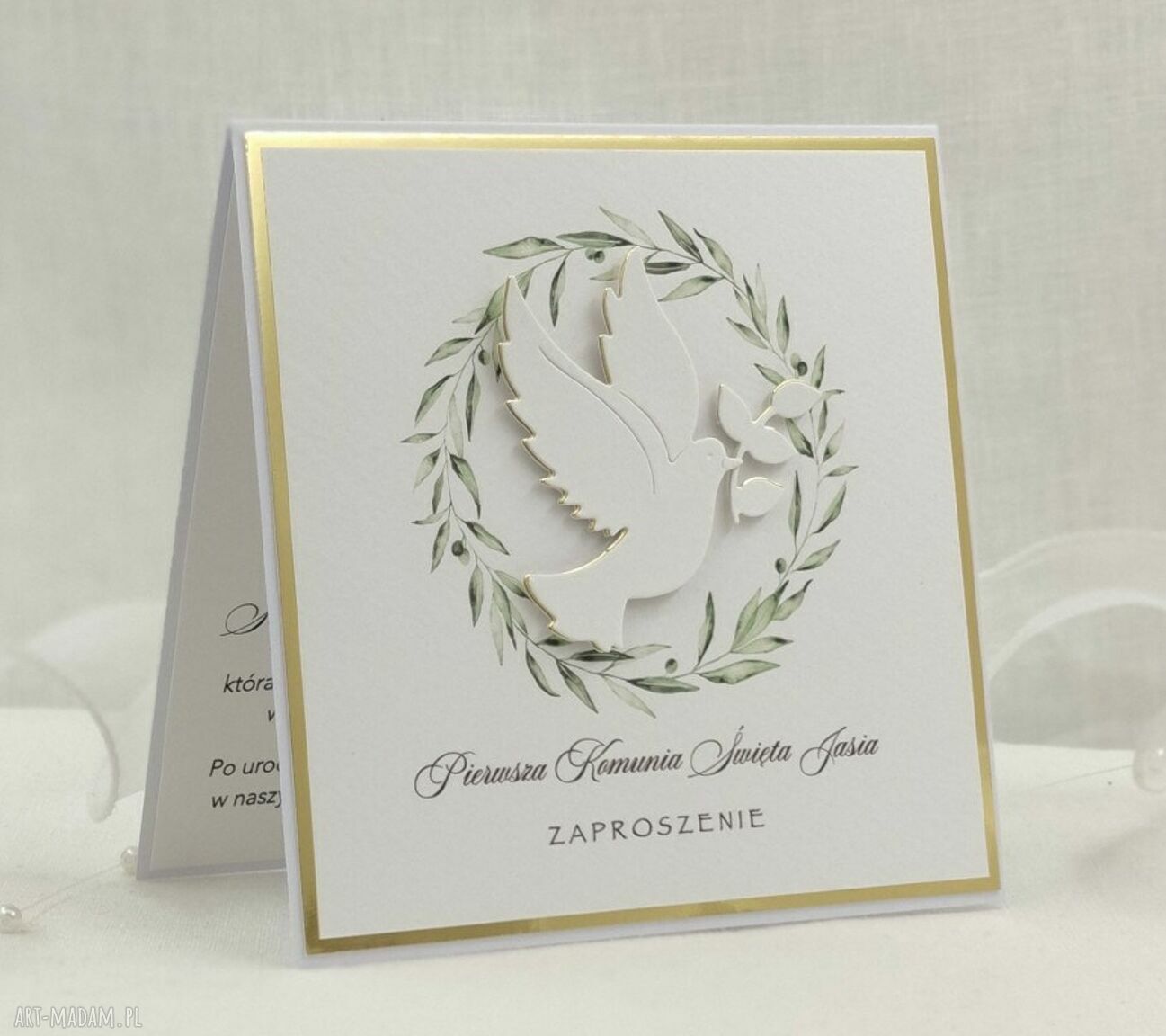 Eleganckie zaproszenia komunijne z personalizacją, wzór 38A