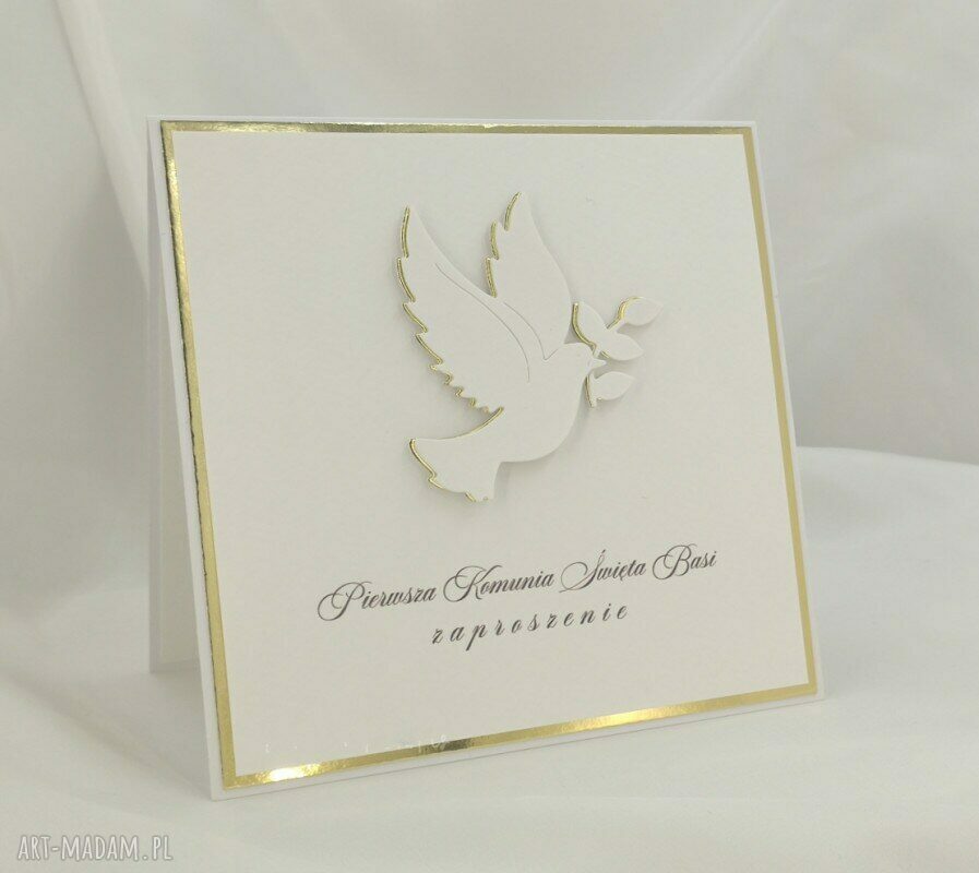 Zaproszenia komunijne Linia Gold, wzór 9 - personalizowane białe i złote