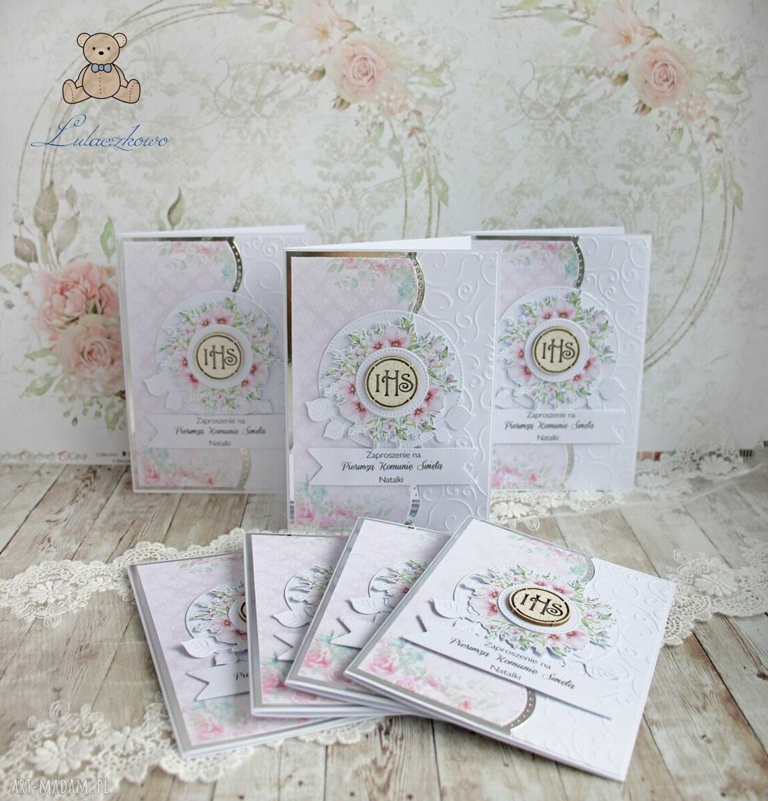Zaproszenia komunijne Pink Blossom na Pierwszą Komunię Świętą (10 szt.)