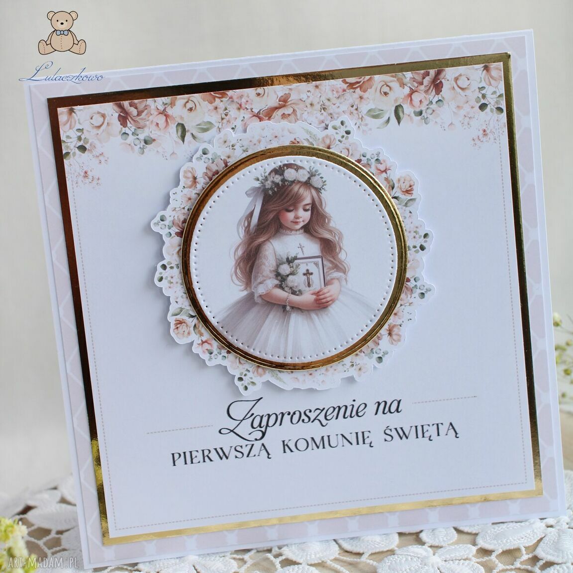 Zaproszenia komunijne na Pierwszą Komunię Świętą "Peach Flower Girl" (10 szt.)