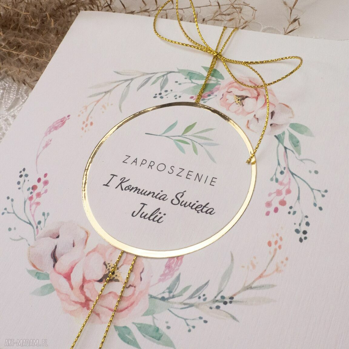 Zaproszenia komunijne 15 sztuk Biała Konwalia - personalizowane