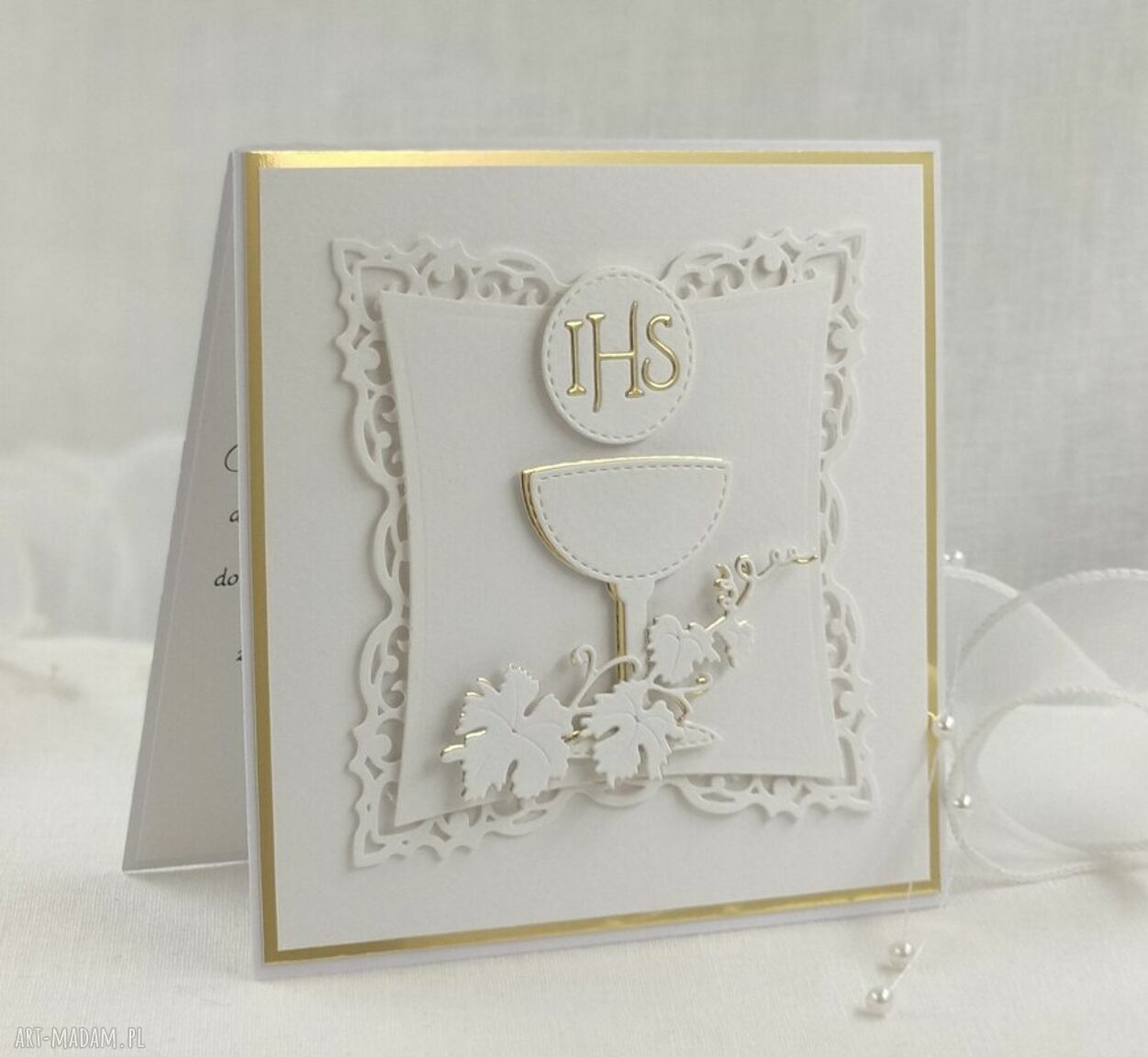 Eleganckie zaproszenia komunijne dla chrzestnych - Linia Gold 26A