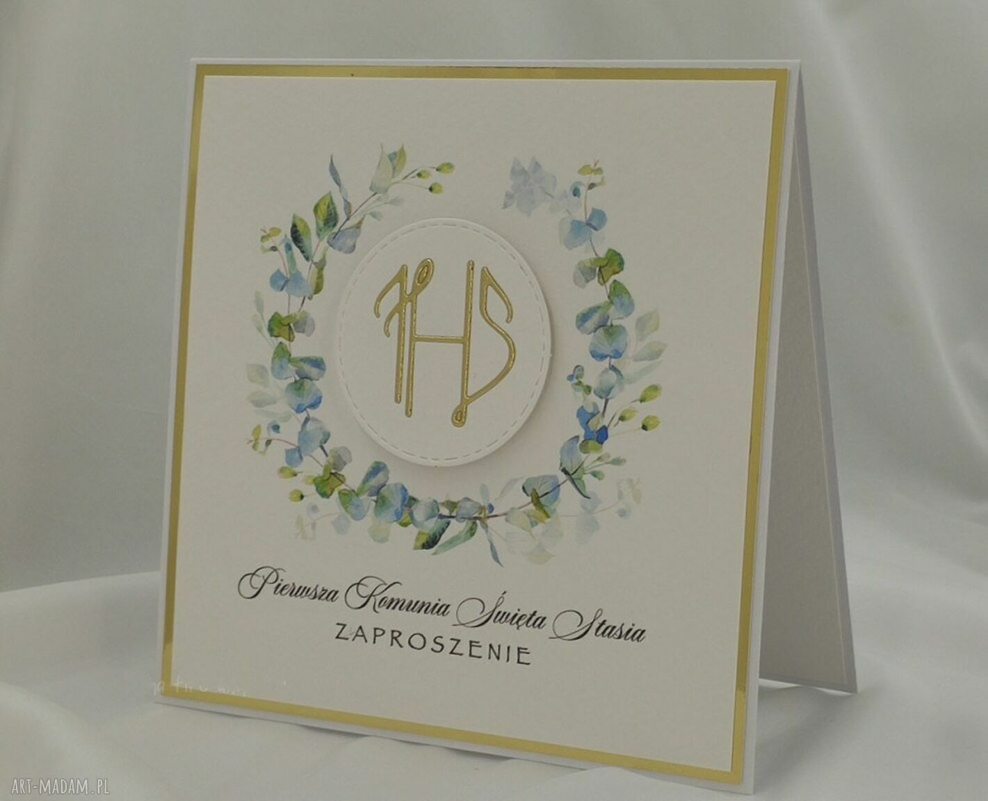 Eleganckie zaproszenia komunijne z personalizacją - wzór 27a