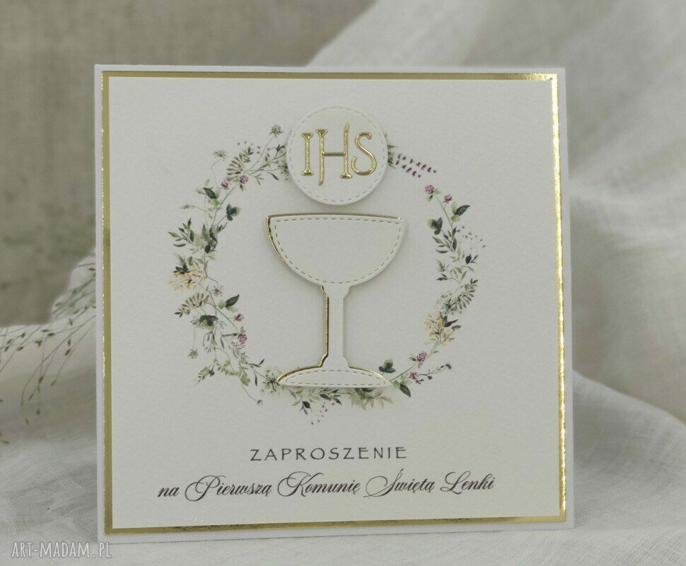 Personalizowane zaproszenia komunijne wzór 18A (biało-złote)