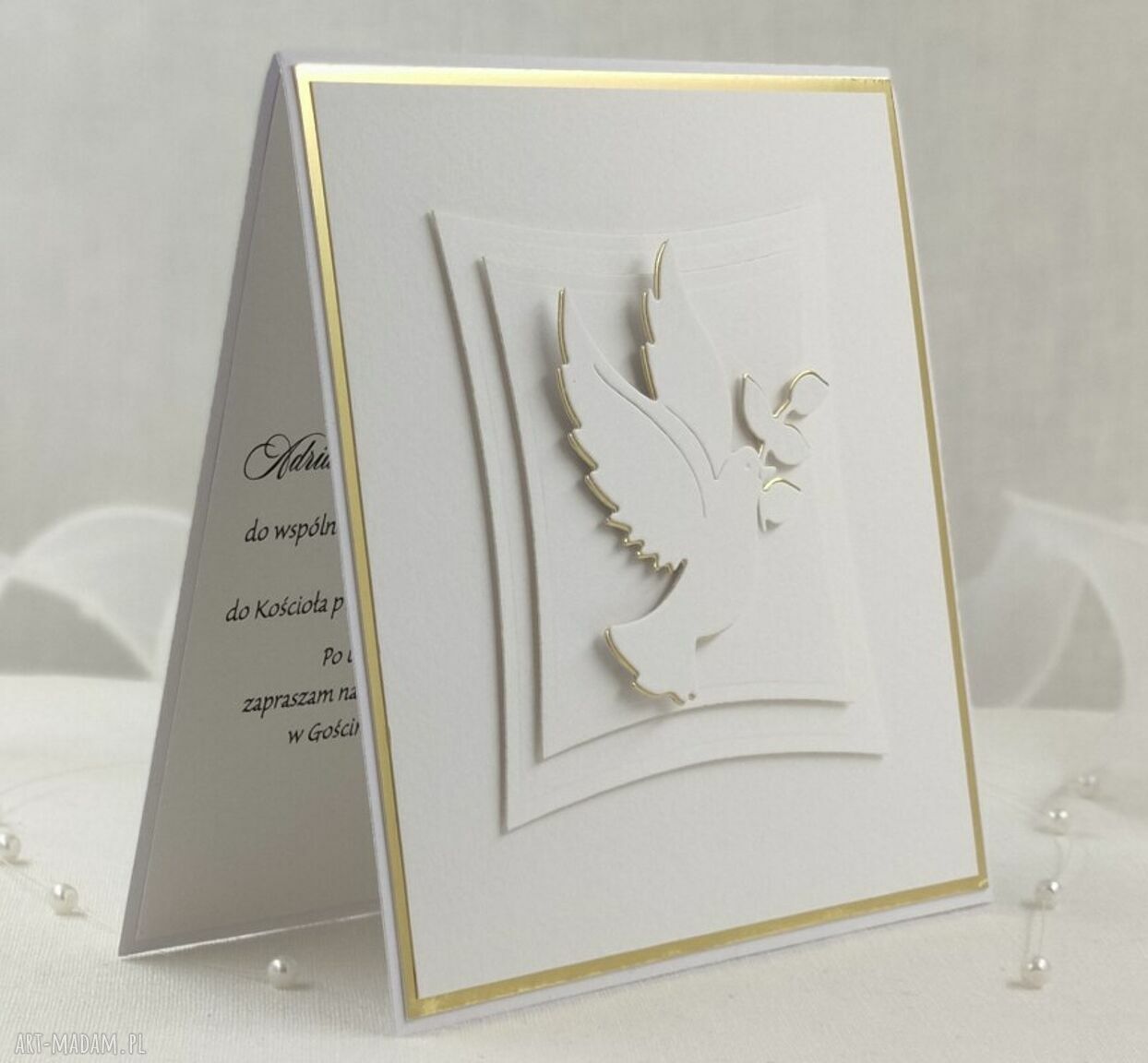 Zaproszenia komunijne Linia Gold, wzór 12B - eleganckie, personalizowane białe i złote