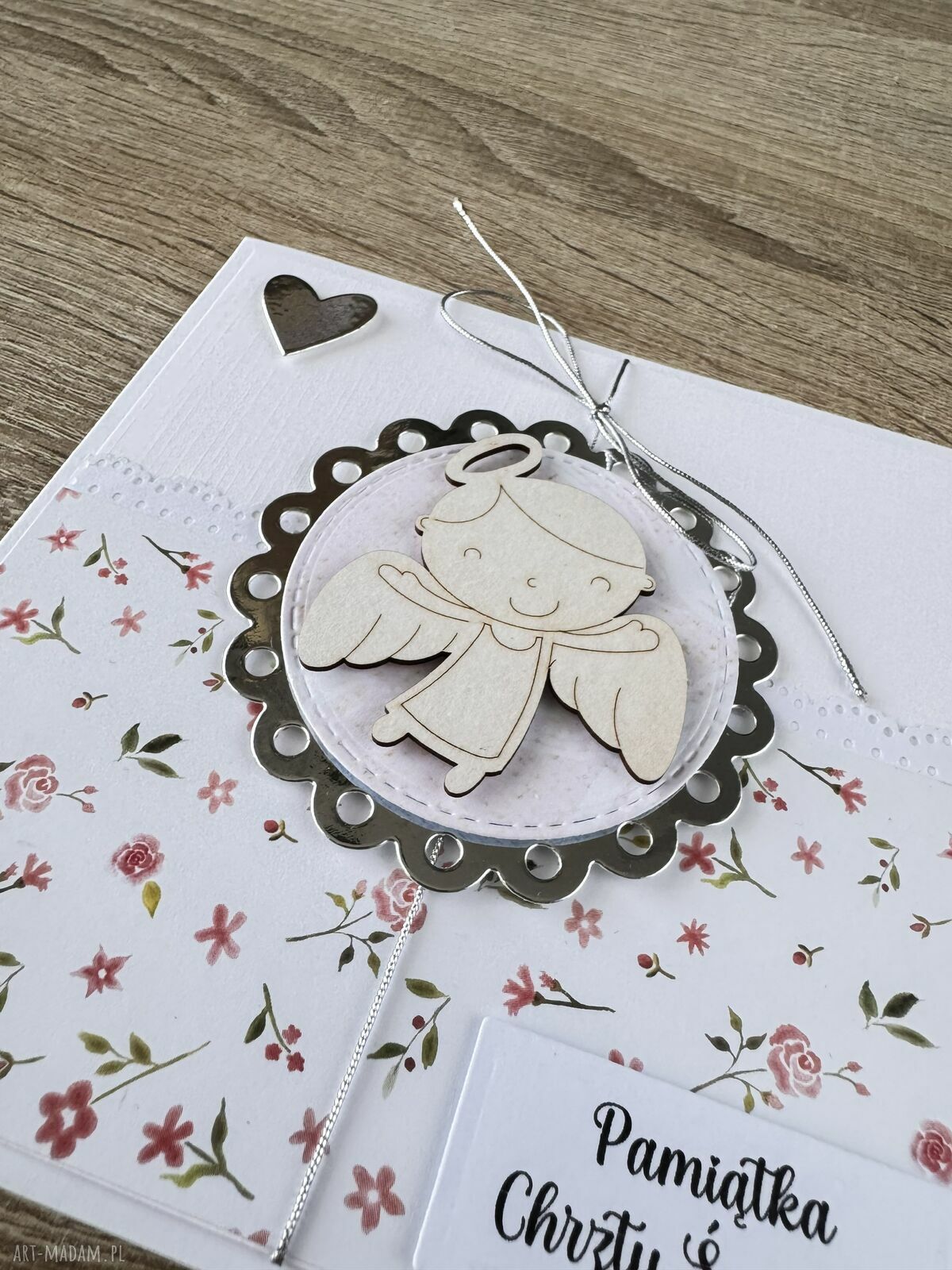 Zaproszenia na Chrzest Święty z Aniołkiem - ręcznie robione scrapbooking