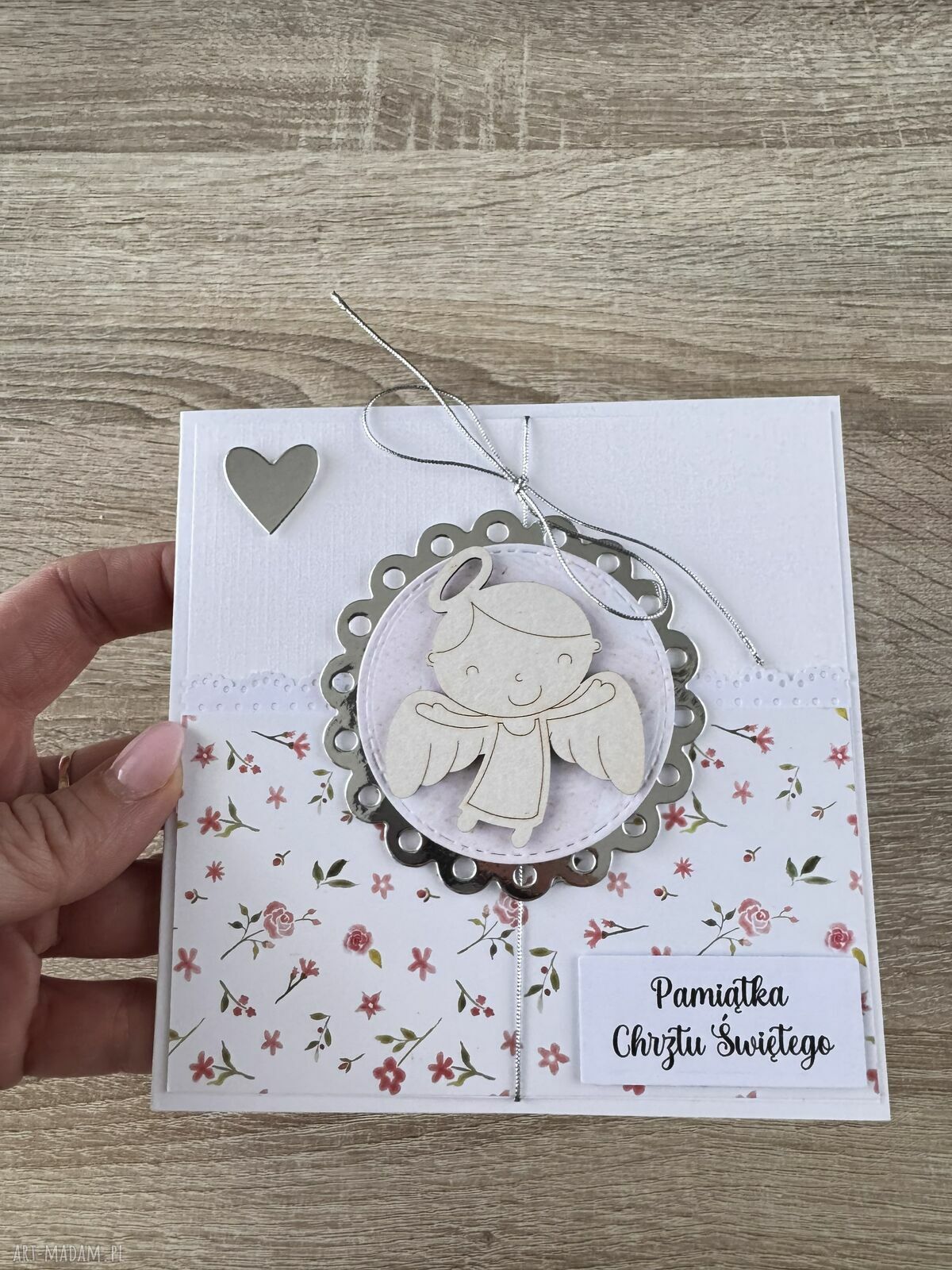 Zaproszenia na Chrzest Święty z Aniołkiem - ręcznie robione scrapbooking