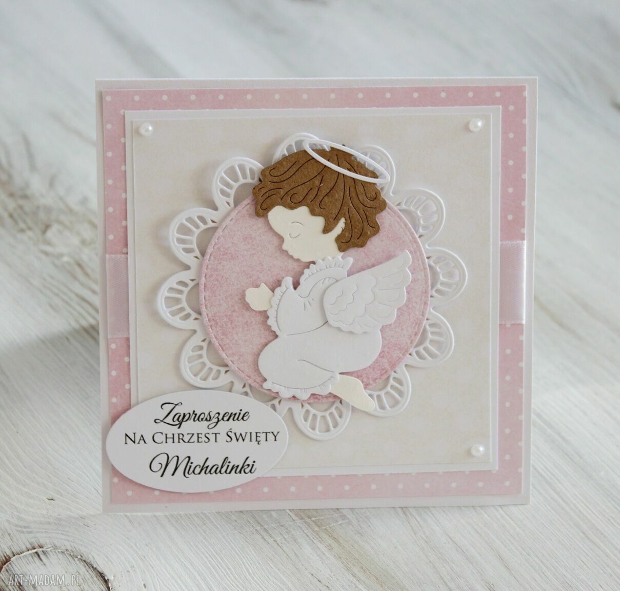 zaproszenie: Zaproszenia na chrzest święty z aniołkiem handmade