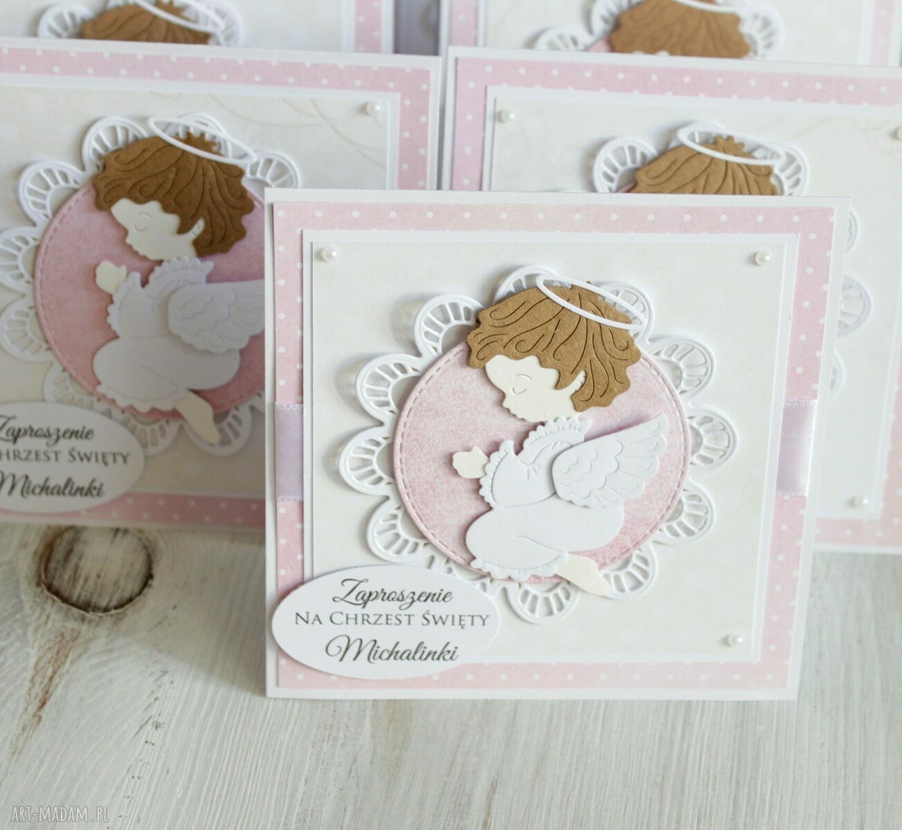 chrzest święty aniołkiem zaproszenie delikatne