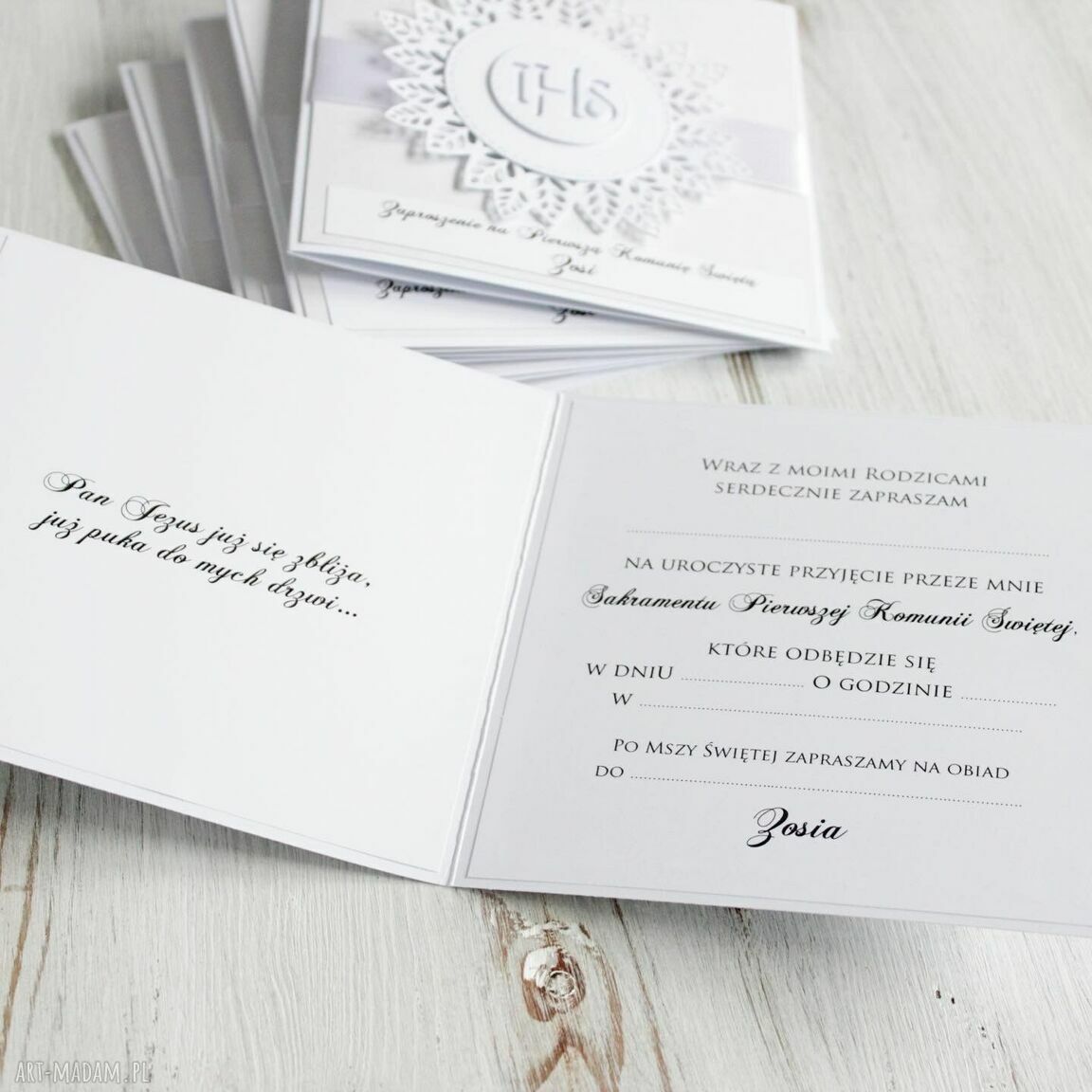 zaproszenie: Zaproszenia na komunię Komplet 8 szt. ręcznie zrobione