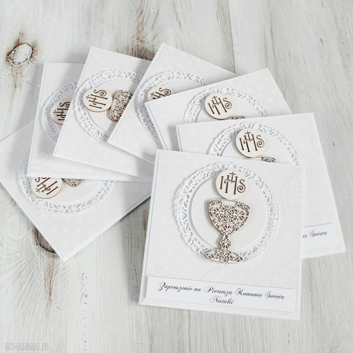 pod choinkę: Zaproszenia na komunię świętą z kielichem ręcznie wykonane