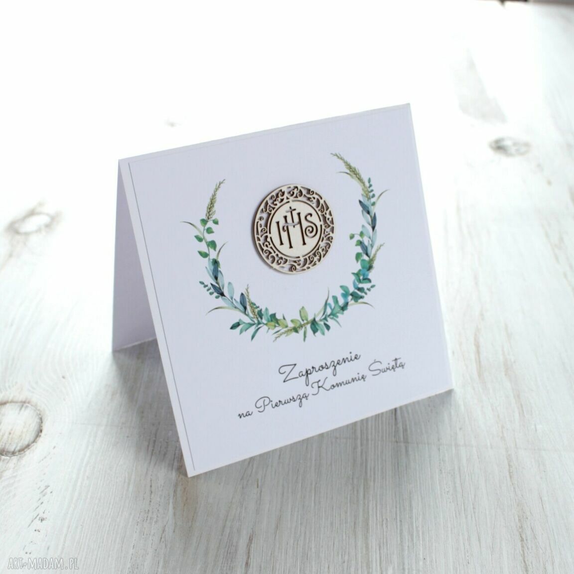 zaproszenie: Zaproszenia na komunię wianek i hostia Hand Made