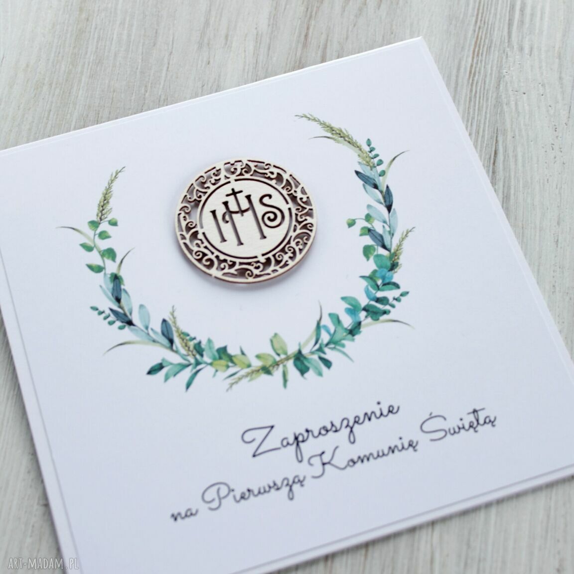 zaproszenie: Zaproszenia na komunię wianek i hostia Hand Made