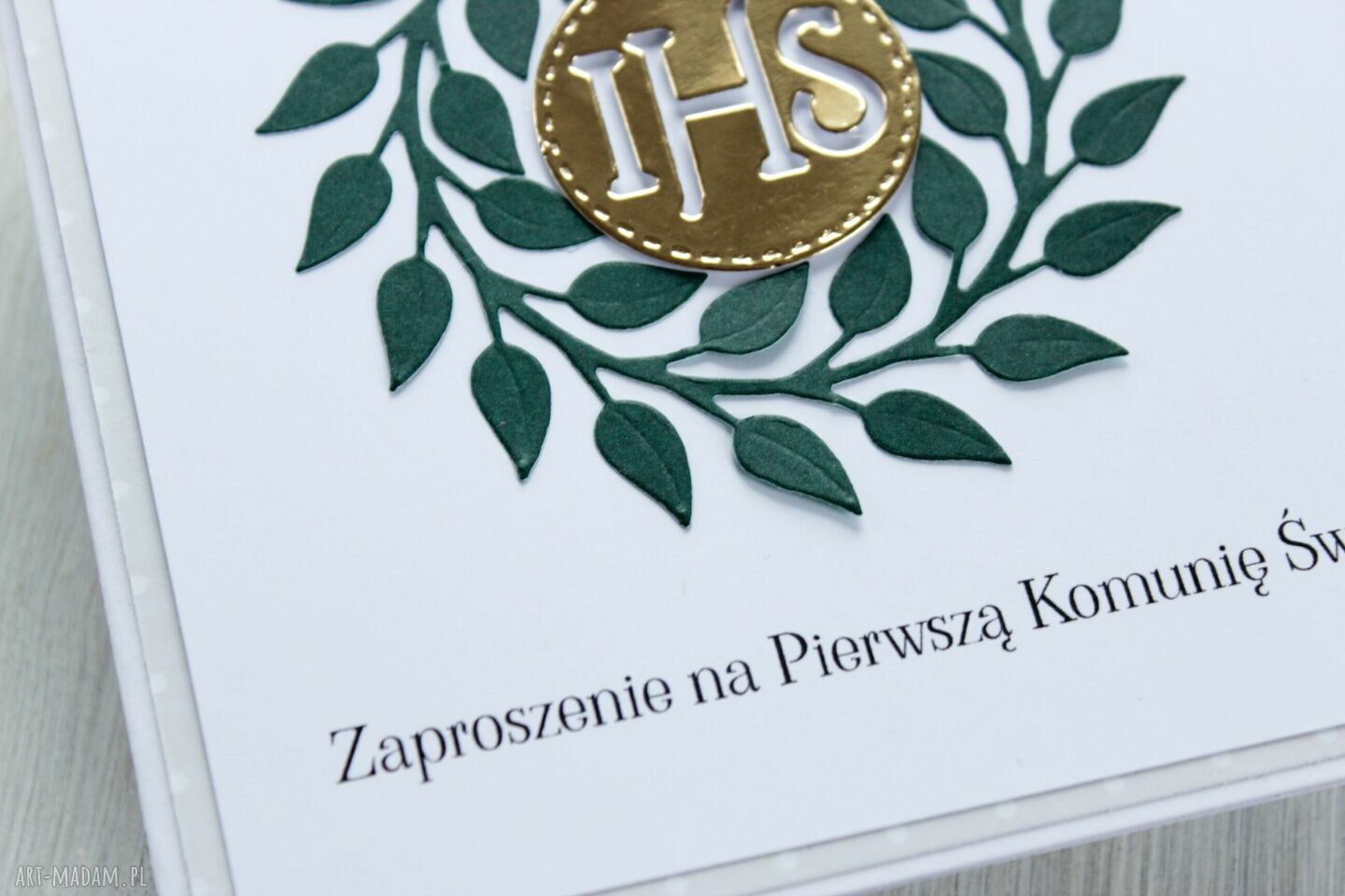święta upominki: Zaproszenia na komunię wianek złota hostia Hand Made