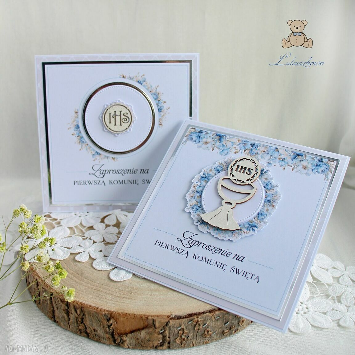 Zaproszenia na Pierwszą Komunię Świętą 'Blue Flower' (10 szt.)