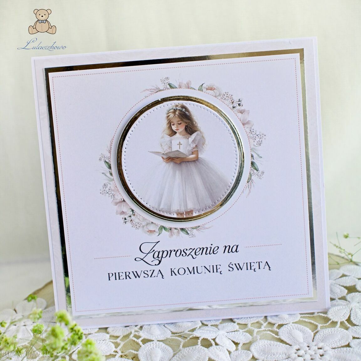 Zaproszenia na Pierwszą Komunię Świętą Lily Flower Girl - 16 szt (z kopertami)