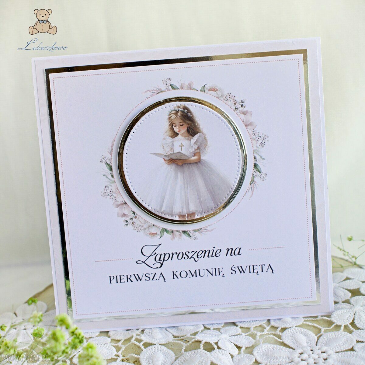 Komunijne zaproszenia na Pierwszą Komunię „Lily Flower Girl” - 10 sztuk