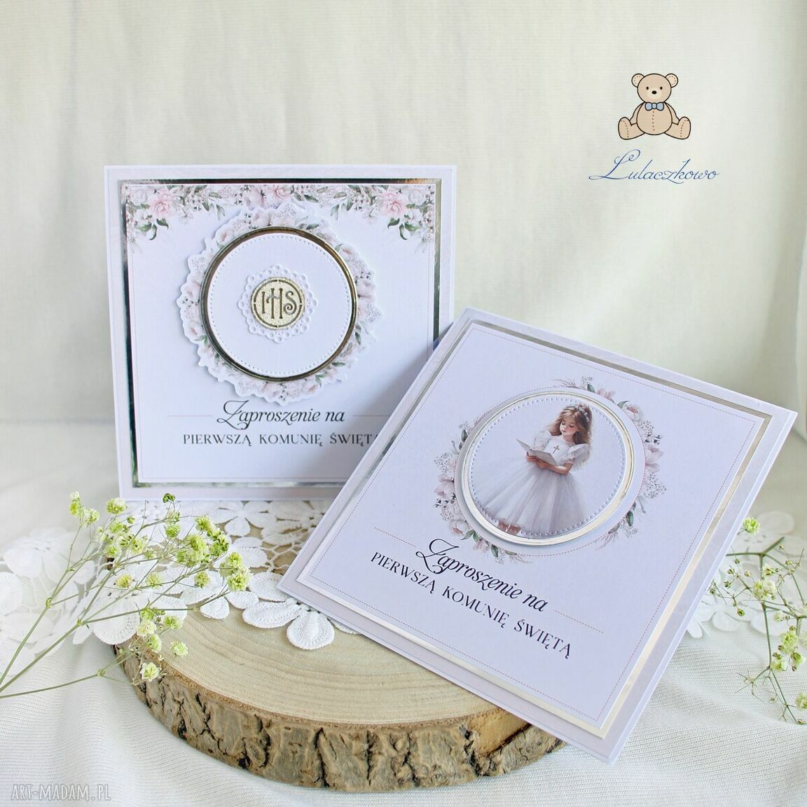 Komunijne zaproszenia handmade „Lily Flower” na Pierwszą Komunię Świętą - 16 szt.