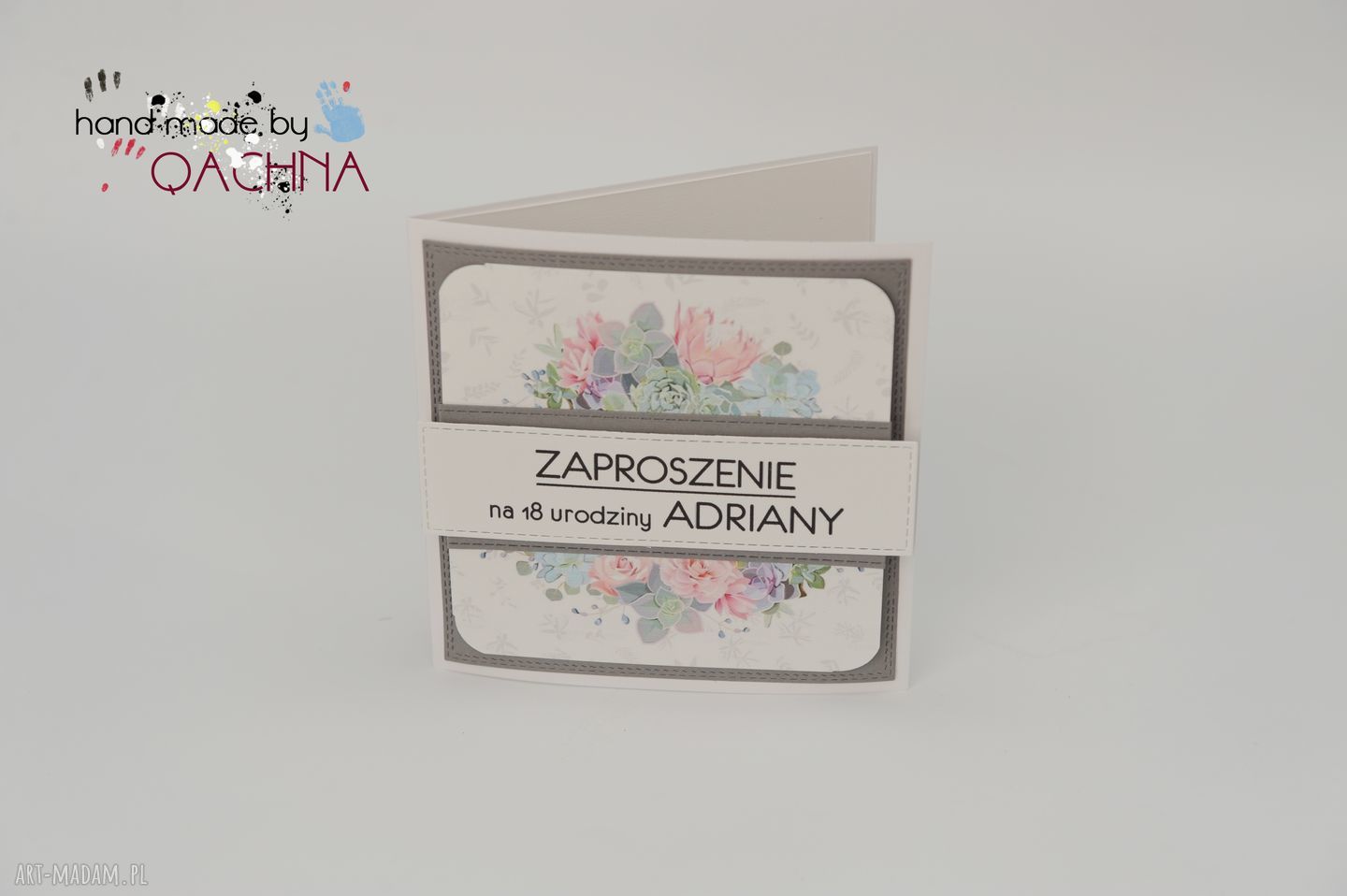 Zaproszenia urodzinowe na 18 urodziny handmade - wzór kwiatowy, personalizowane