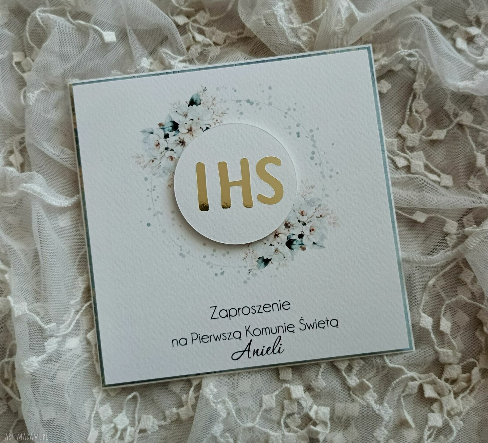 Zaproszenie komunijne Verde na Pierwszą Komunię Świętą - ręcznie wykonane scrapbooking