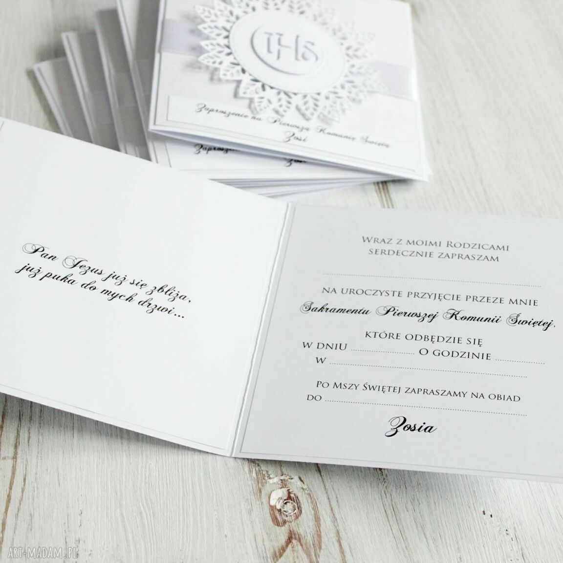 zaproszenie: Zaproszenie na komunię srebrna Hostia Handmade