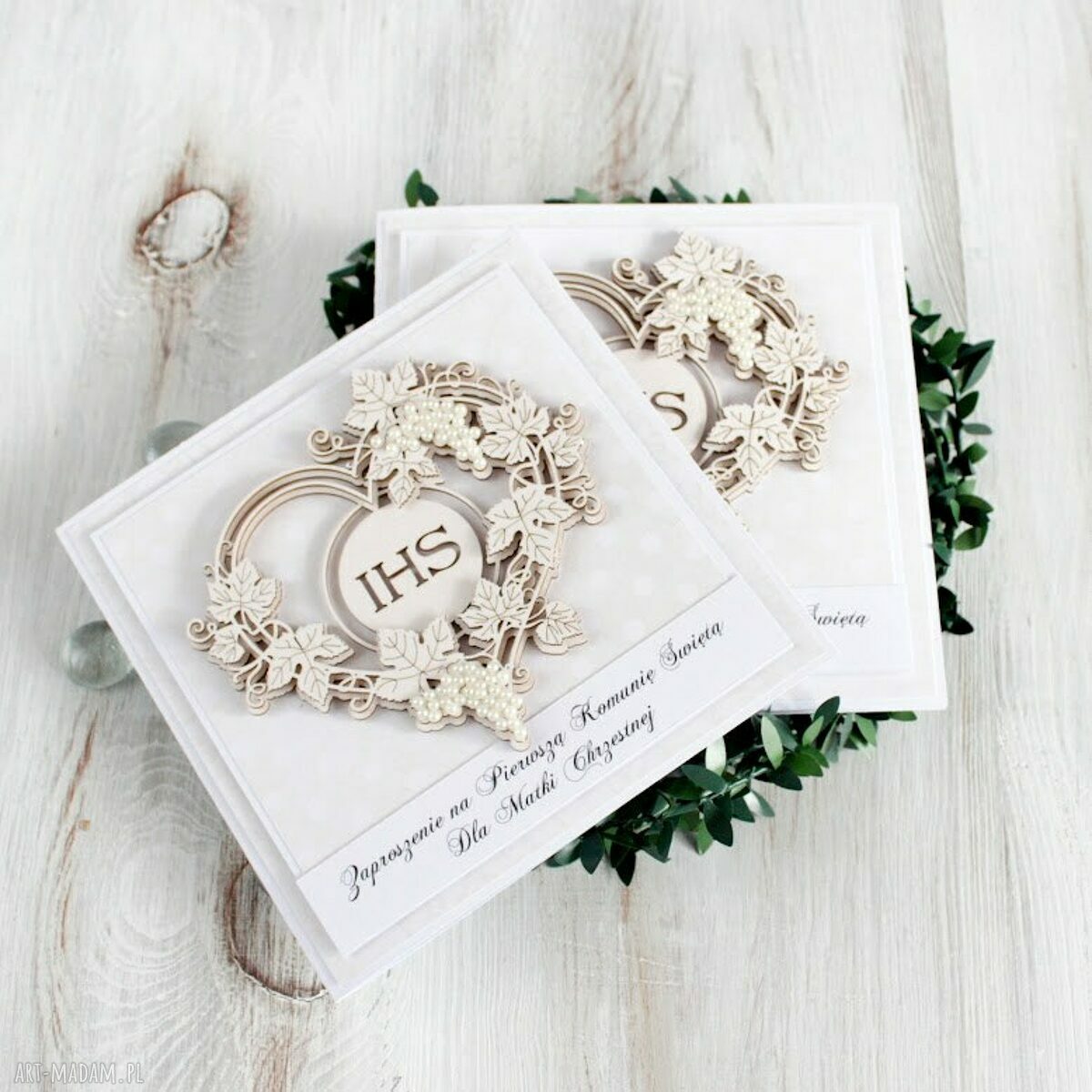 na święta upominek: Zaproszenie na Komunię Świętą komplet 5 szt. ręcznie robione
