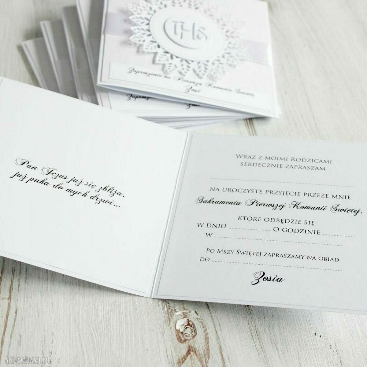 na święta upominek: Zaproszenie na Komunię Świętą komplet 5 szt. ręcznie robione
