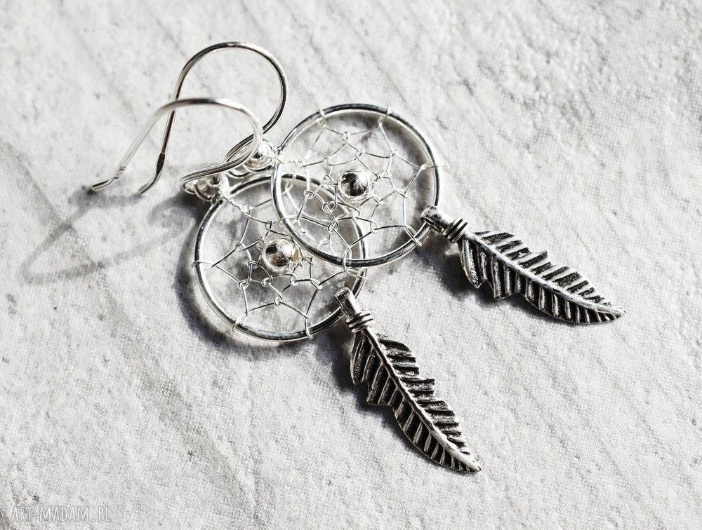 kolczyki: 925 ŁAPACZ SNÓW srebrne kolczyki Handmade