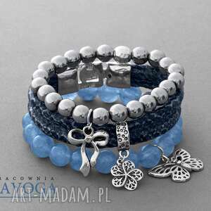 blue jade silver hematite & snake strap set