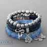 ręcznie robione bransoletki blue jade, silver hematite & snake strap set