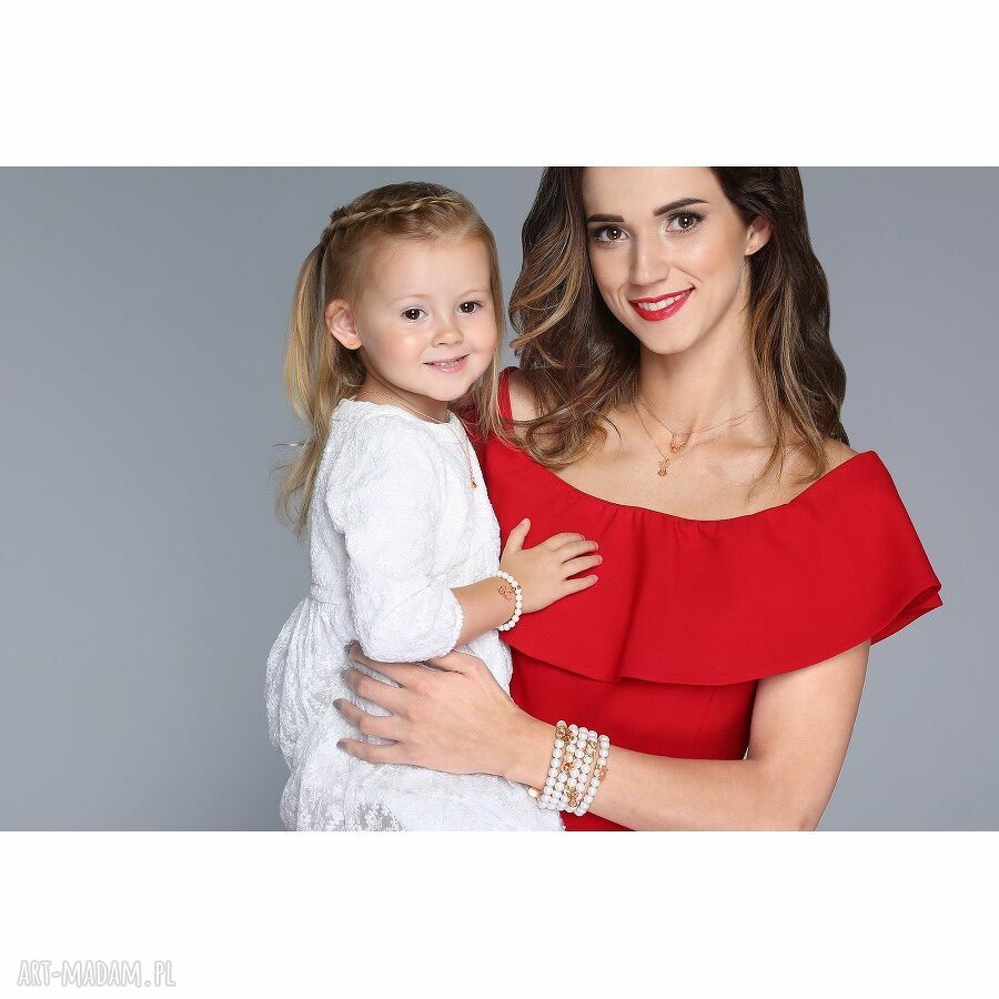 bransoletki: CZERWONA BRANSOLETKA Z PEREŁ SWAROVSKI® CRYSTAL Z CIASTKIEM Z RÓŻOWEGO ZŁOTA