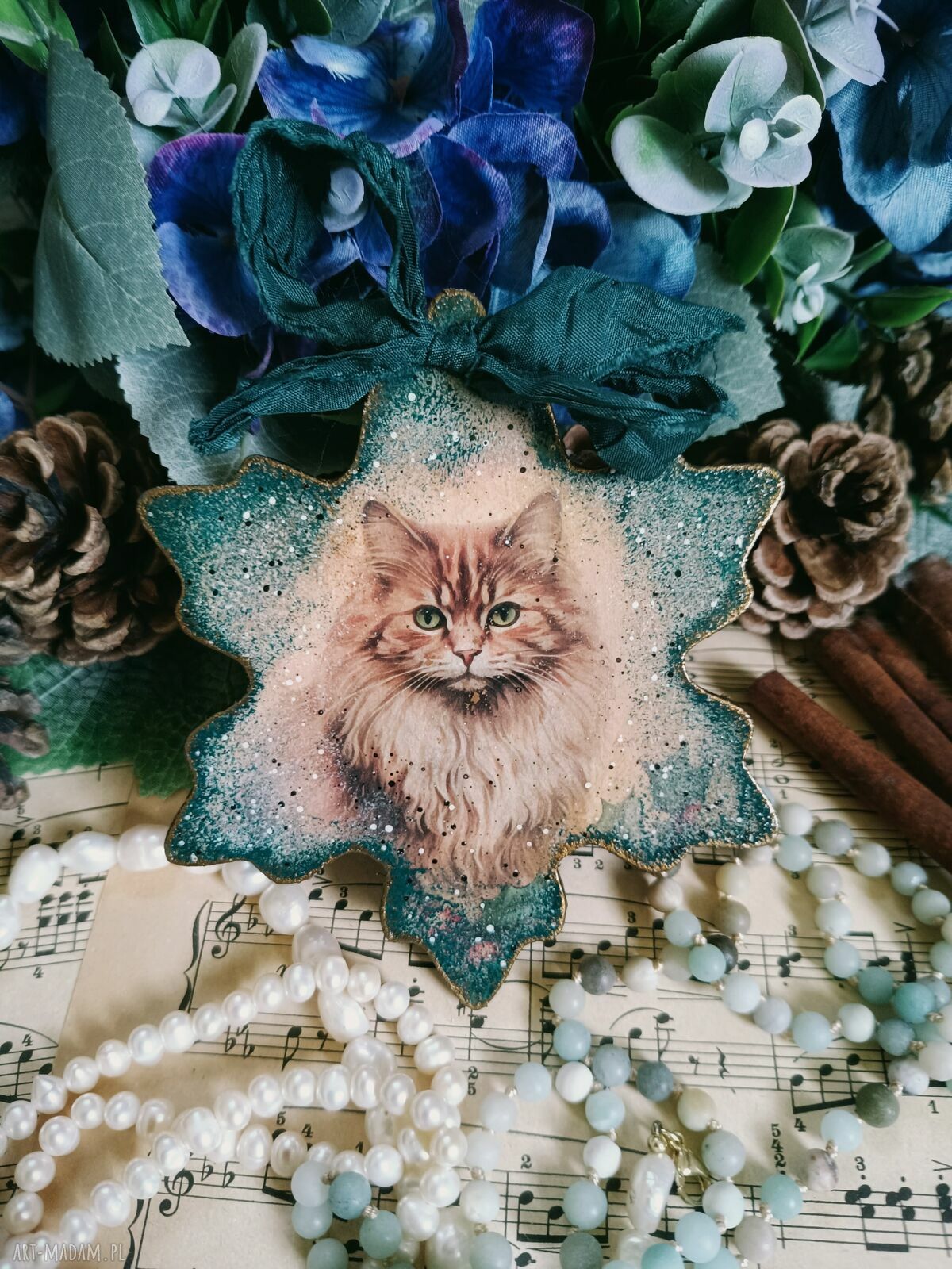 Zawieszka dekoracyjna z kotkiem w stylu shabby chic