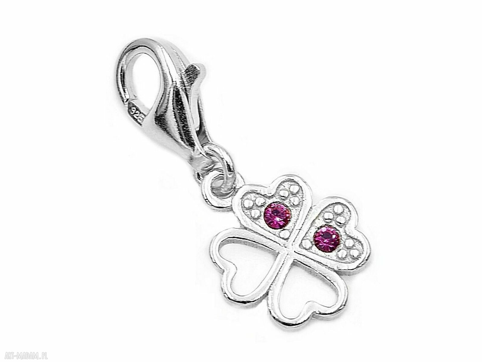 Zawieszka do bransoletki charms koniczynka z rubinowymi cyrkoniami - srebro 925