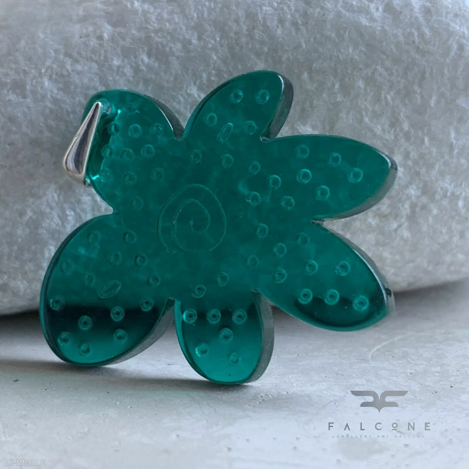 Zawieszka Flower Green Joy - zielony kwiat z żywicy i srebra 925