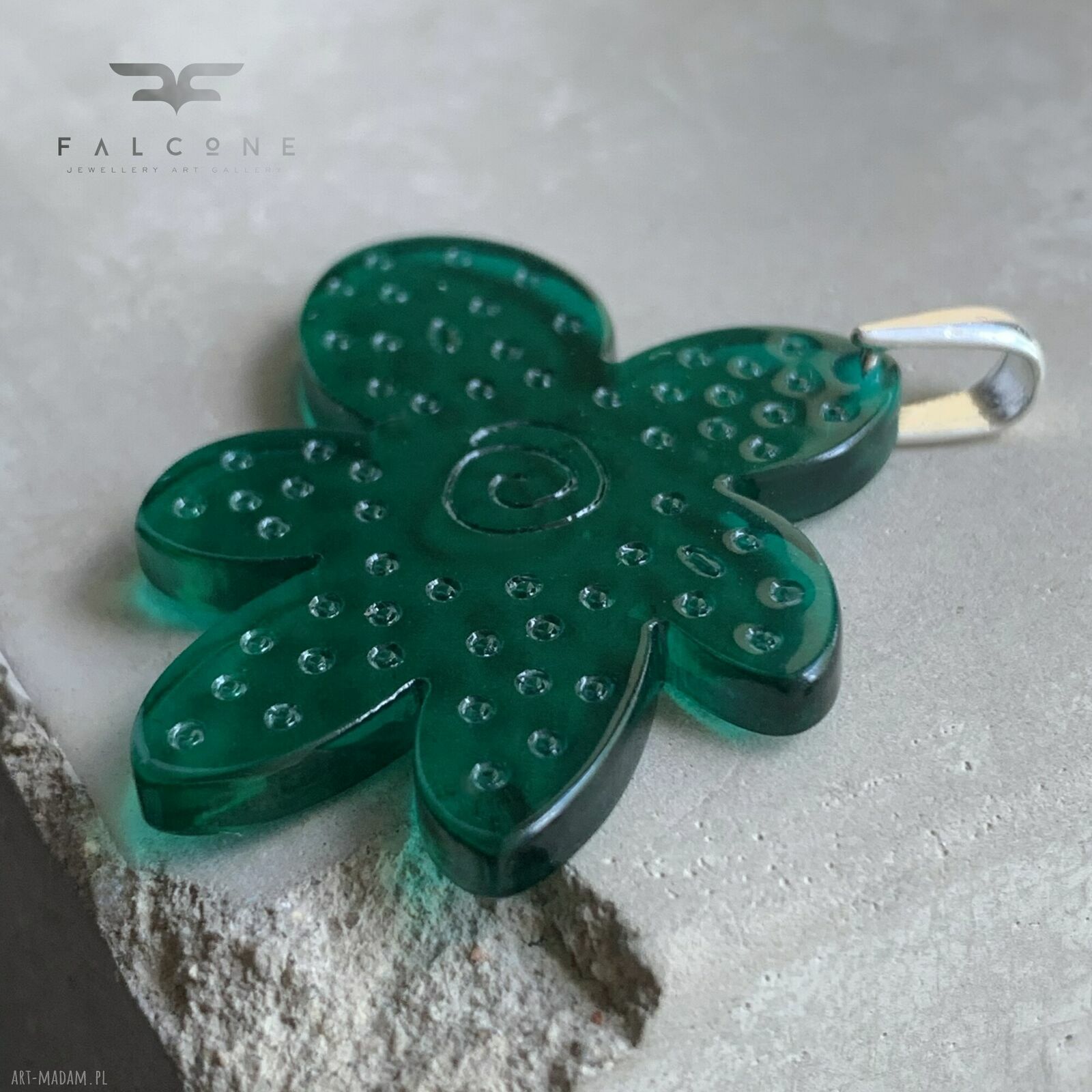 Zawieszka Flower Green Joy - zielony kwiat z żywicy i srebra 925