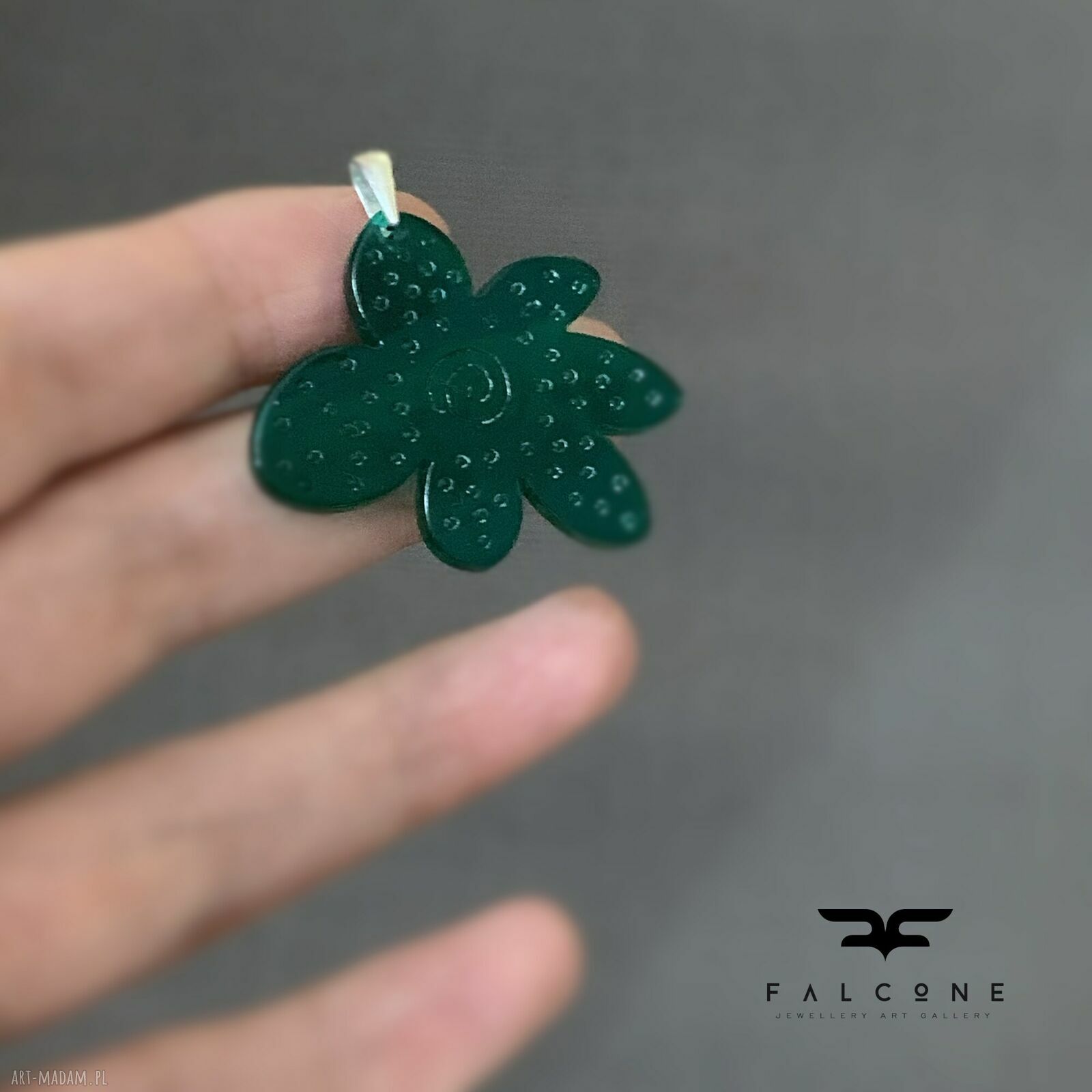Zawieszka Flower Green Joy - zielony kwiat z żywicy i srebra 925