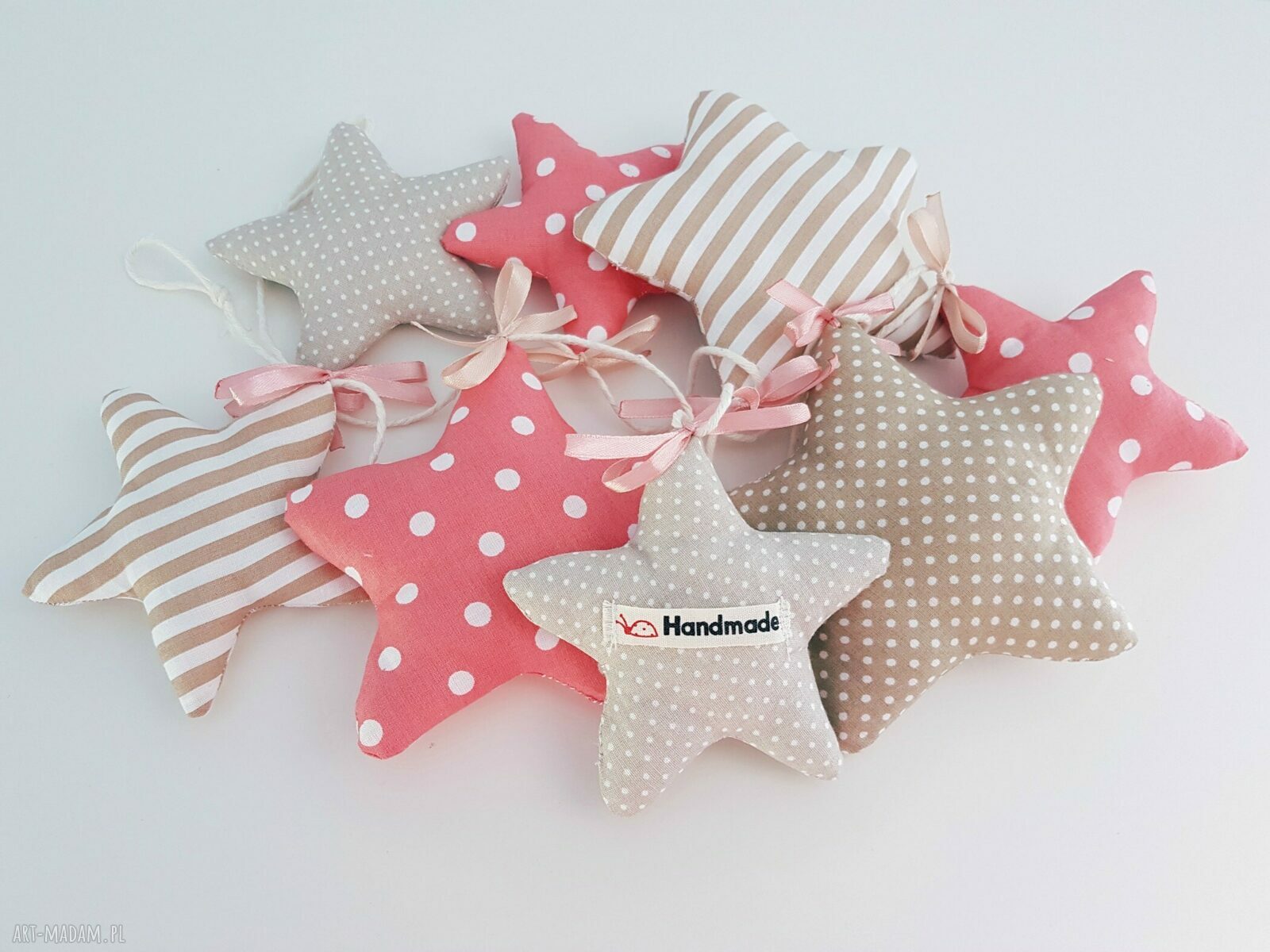 girlanda gwiazdkowa beżowo malinowa HandMade