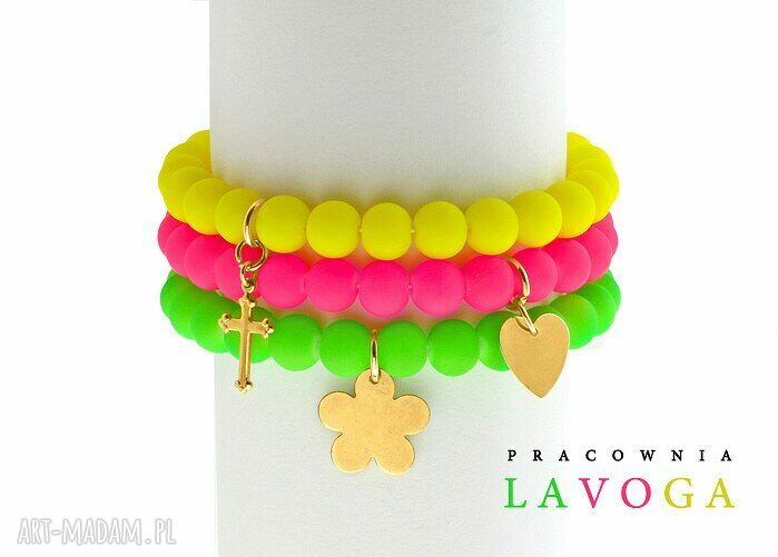 bransoletki: Green neon & flower pendant. hand made