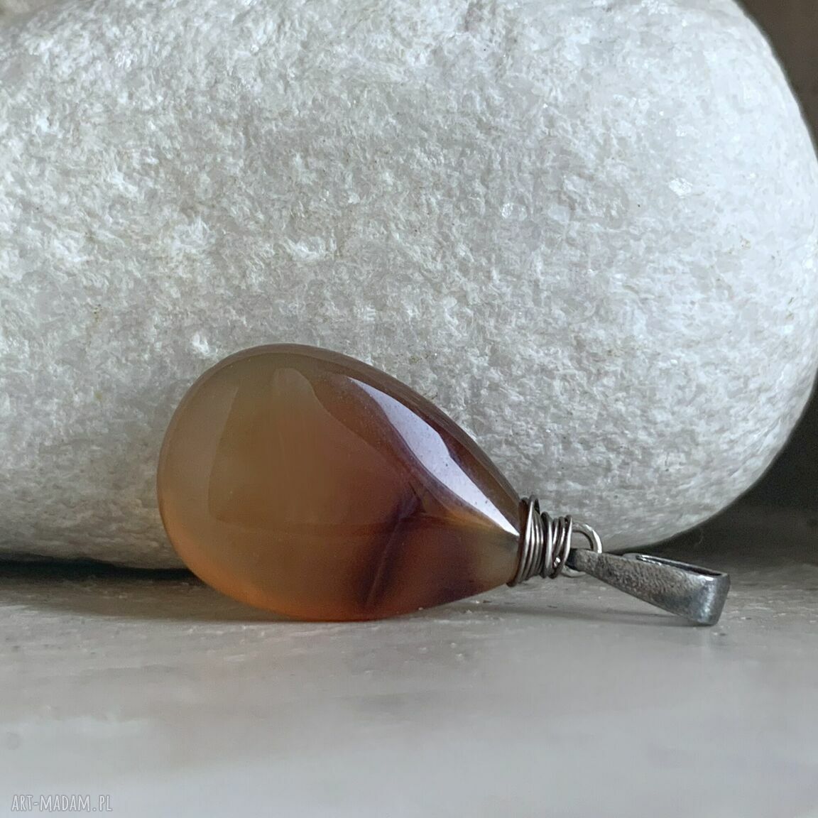 Zawieszka Kropla Karneolu w oksydowanym srebrze 925