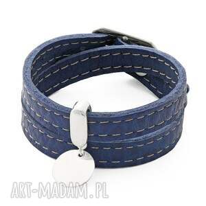 leather belt - navy blue with coin - niebieskie bransoletki