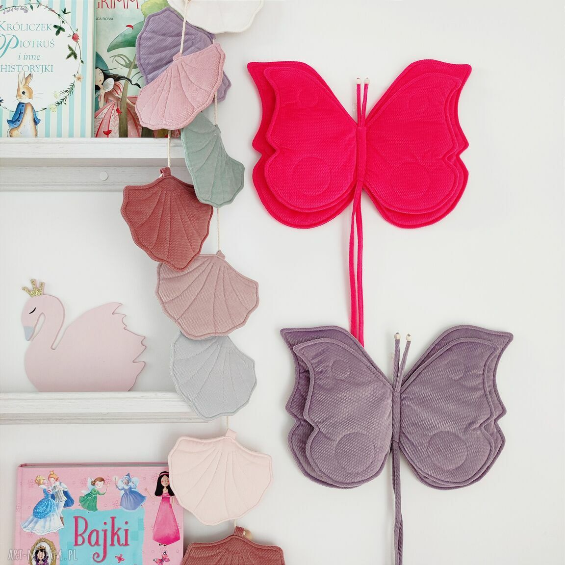 pomysły na upominki świąteczne: Motyl ozdoba do pokoju dziewczynki róż malinowy ręcznie wykonane