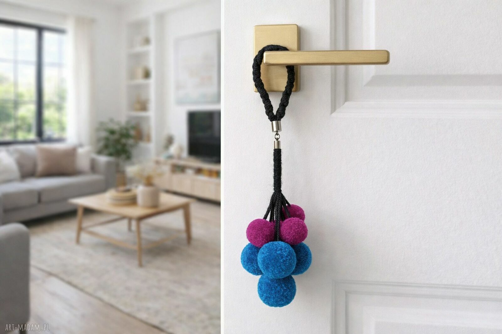 Zawieszka na klamkę - kolorowa dekoracja z pomponów handmade