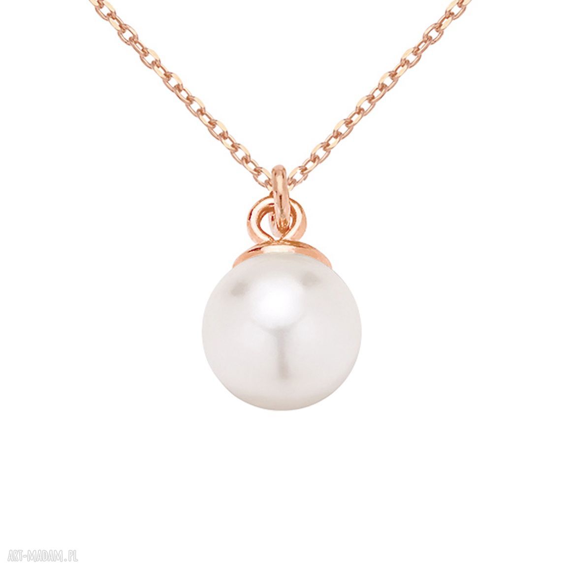 naszyjniki: Naszyjnik z różowego złota z białą perłą SWAROVSKI® CRYSTAL Ręczne wykonanie