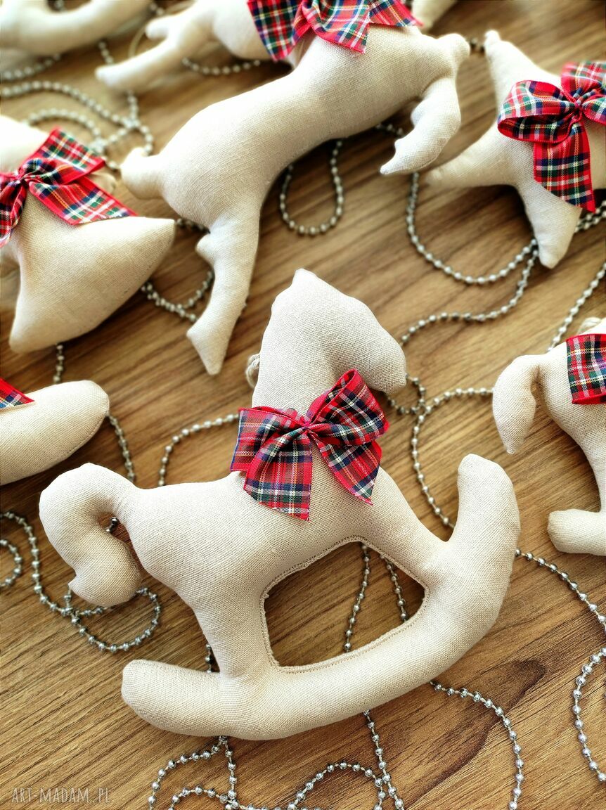 świąteczny prezent: Ozdoby choinkowe lniane zestaw 14 sztuk handmade