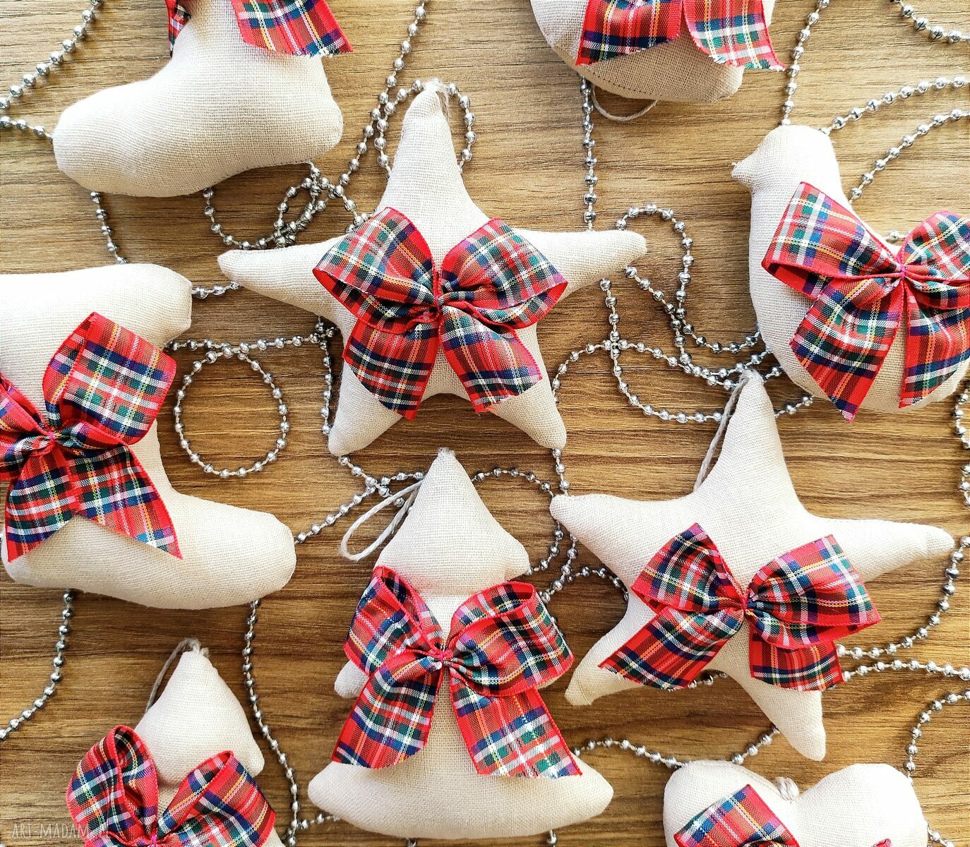 świąteczny prezent: Ozdoby choinkowe lniane zestaw 14 sztuk handmade